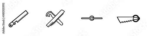 Illustration of various hand tools used for woodworking and construction including saws and clamps in a minimalist style