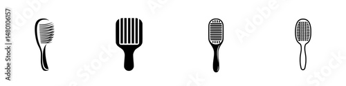 Vector illustration icons of various styles of hair brushes and combs for personal grooming and hair care