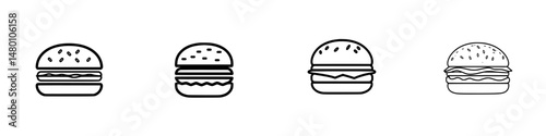 Various styles of burgers represented in vector illustration icons for food-related designs and concepts