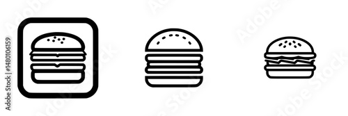 Vector illustration of burgers in different styles showcasing layers and toppings in a minimalist design