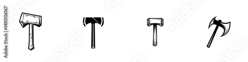 Unique vector illustration icons of various axe designs suitable for digital graphics and creative projects