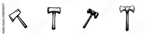 Variety of vector illustration icons depicting different types of axes and hammers suitable for various design projects