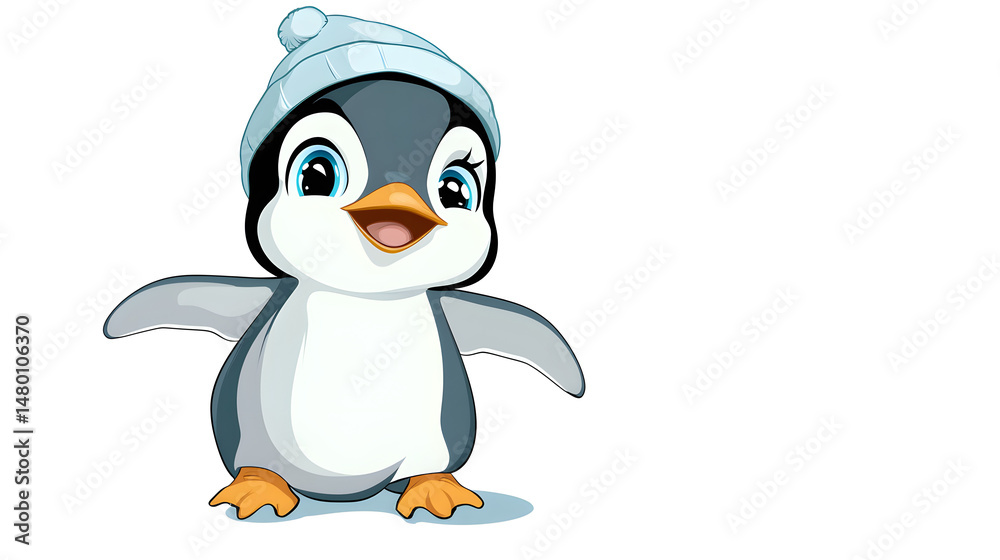 Fototapeta premium A penguin wearing a hat and smiling