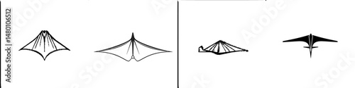 Vector illustration icons depicting various aerodynamic shapes and designs used in aviation and kite technology
