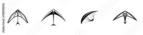 Vector illustration of various hang gliders designed for outdoor adventure sports enthusiasts