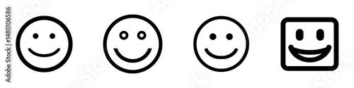 Vector illustration of four diverse smiley faces representing various emotions and expressions in a simple design style