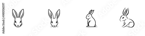 Vector illustration icons of various rabbit designs showcasing different styles and postures in a minimalist approach