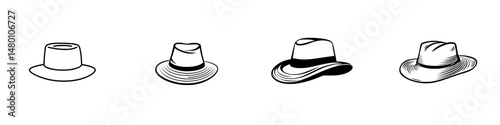 Vector illustration of various hat designs showcasing different styles and shapes in a minimalist layout for fashion inspiration