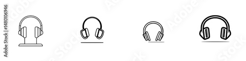 Vector illustration of various headphone designs displayed on a plain background for audio enthusiasts and designers