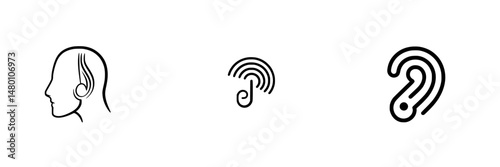 Design of ear-related vector icons representing hearing, sound perception, and communication concepts