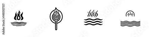 Vector illustration icons depicting heat, steam, and water elements in a minimalist design suitable for various applications