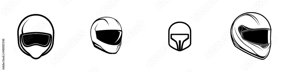 Different styles of helmet designs in vector illustration depicting safety gear for motorsports enthusiasts and riders Different styles of helmet designs in vector illustration depicting safety gear for motorsports enthusiasts and riders