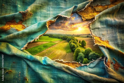 Grunge Torn Fabric Texture Overlay Aerial Photography Stock Photo