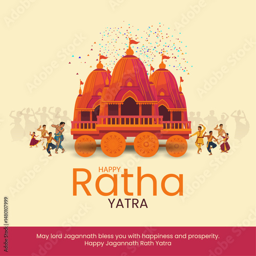 Happy Ratha Yatra Celebration with Jagannath Chariot Illustration