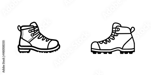Hiking boots vector illustration icons designed for outdoor adventure and exploration themes in a minimalist style
