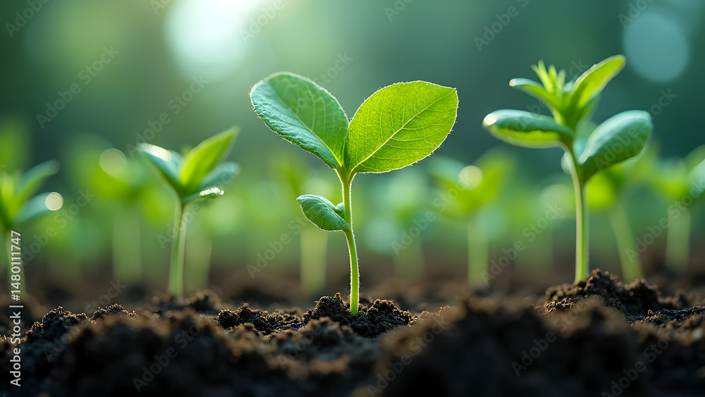 Fototapeta premium Gene Therapy Experiment on Plant Seedlings with Precision Delivery Systems Injecting Modified DNA into Stem Cells and Environmental Monitoring Equipment