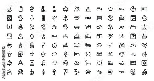 Array of simple slumber and wellness icons