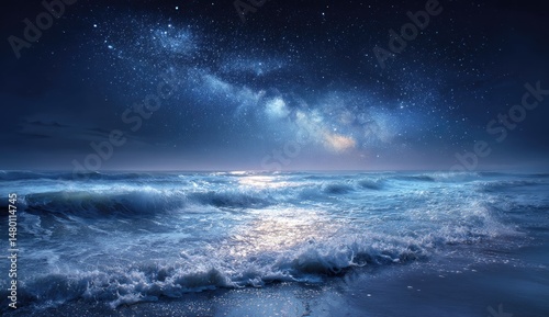 Night sky above a stormy sea