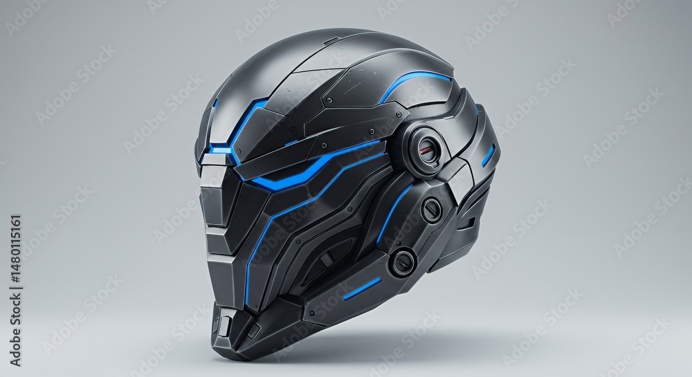 Fototapeta premium Futuristic Helmet Design with Blue Accents for Gaming and Sci-fi Concepts
