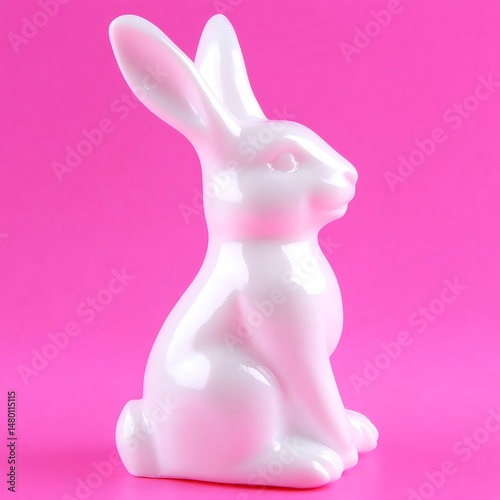 Sculpted White Rabbit Decoration on Fuchsia Backdrop for Easter or Spring