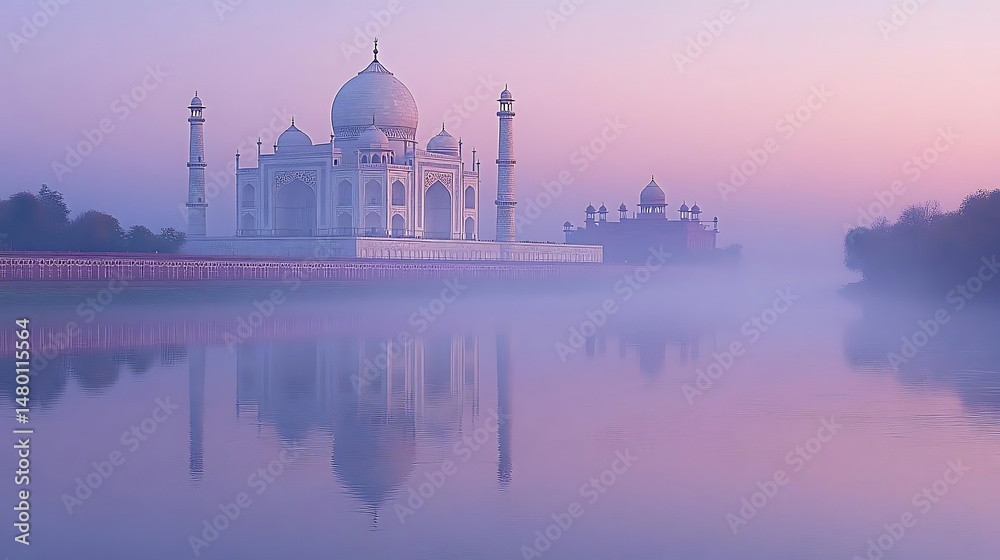 Fototapeta premium Taj Mahal sunrise, misty river
