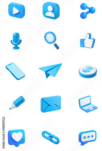 Collection of blue icons that represent various social media platforms and communication tools