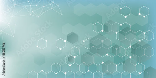 Hexagonal molecules. The molecular structure. Genetic and chemical compounds. Chemistry, medicine, science and technology concept. Geometric abstract background. Atom DNA. Abstract vector illustration