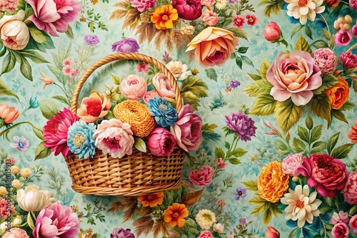 Layered Flower Basket Pattern Texture:  Stylish Fashion Photography Background
