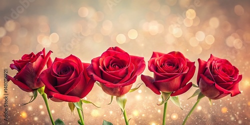 Long Exposure Photography: Five Red Roses on Light Background - Romantic Floral Image