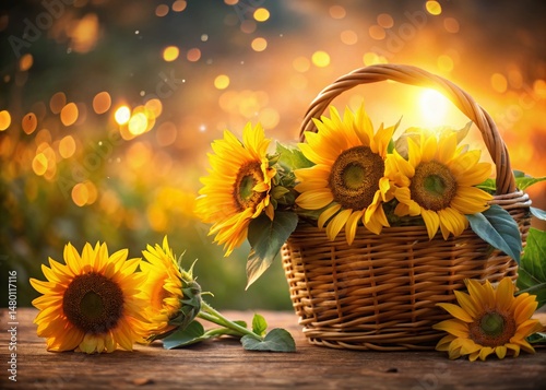 Long Exposure Photo of Sunflowers in a Basket - Vibrant Summer Floral Still Life