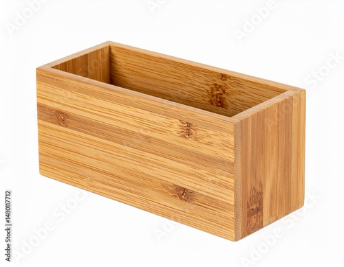 Wooden rectangular container with natural wood grain and hollow center