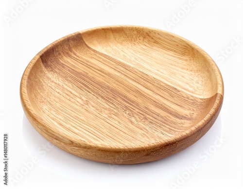 Round wooden plate shows natural grain patterns, light brown tones, and subtle shadows