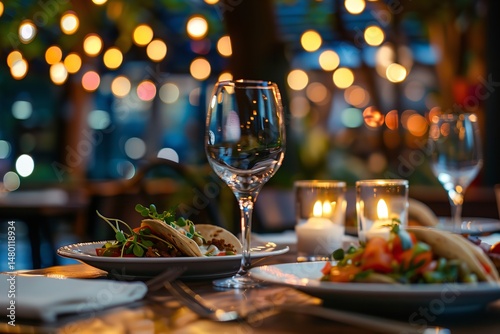 Neon lights at the rear of a cosy bistro with a scrumptious Mexican burrito and fresh vegetables toppings, Generative AI.