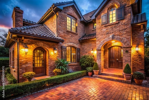 Low Light Photography: Terracotta Brick Home Exterior Design Inspiration
