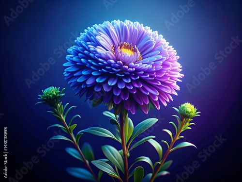 Low Light Pixel Art Aster Flower - Night Bloom Vector Illustration