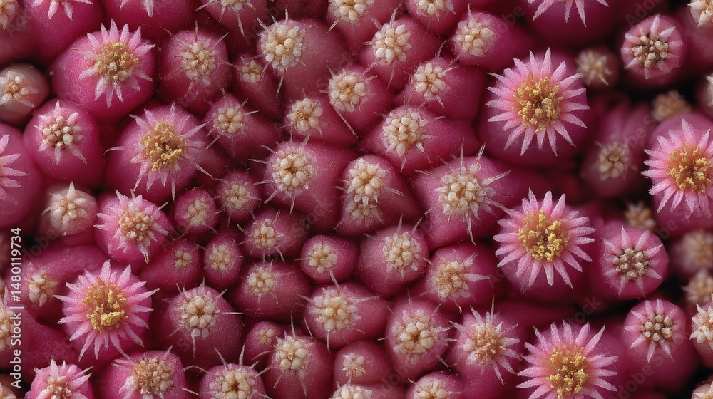 Fototapeta premium Detailed Radial Cross Section Seamless Pattern of Pink Cacti