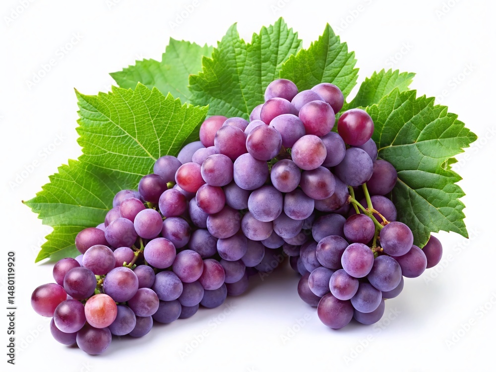 Fototapeta premium Lush Grapevine Branch with Ripe Grapes Isolated on White Background - Stock Photo