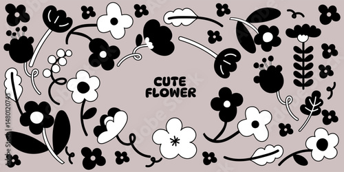 Hand drawn flower doodle set. Abstract origami flowers icons background. style for banners, wallpaper, posters, websites, online shopping.Vector illustration design and creative idea.