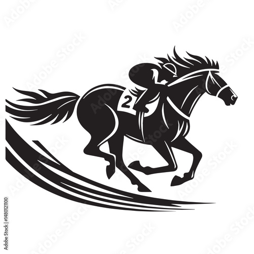 Horse Racing Silhouette line art vector illustration on white background