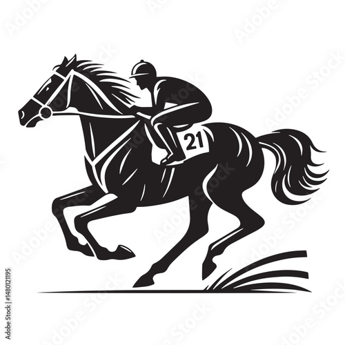 Horse Racing Silhouette line art vector illustration on white background