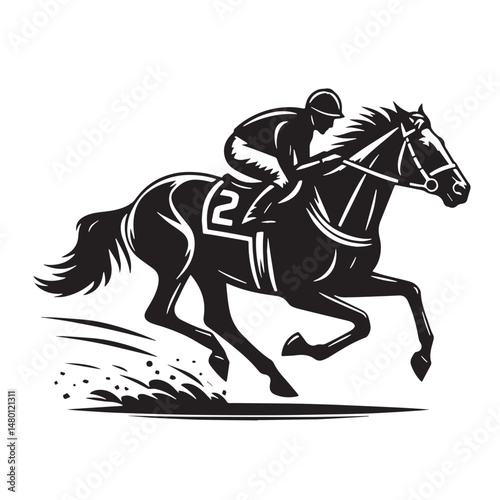 Horse Racing Silhouette line art vector illustration on white background