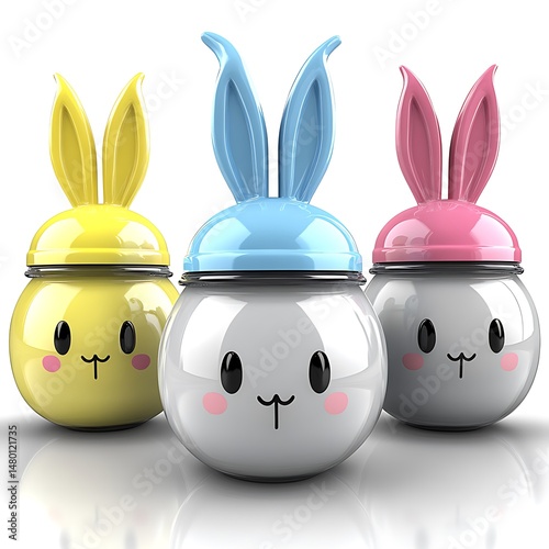 Colorful Bunny Jars Trio: Sweet and playful containers for festive collections