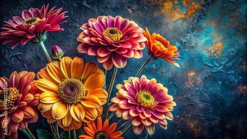 Macro Black Line Art Blooming Flowers Textured Background Stock Photo