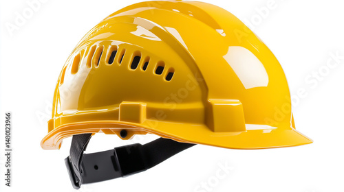 Yellow construction safety helmet on a clean white background, isolated for professional use. photo