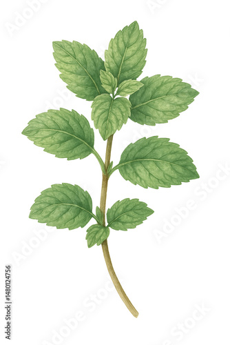 water color mint leaves illustration isolated on white background