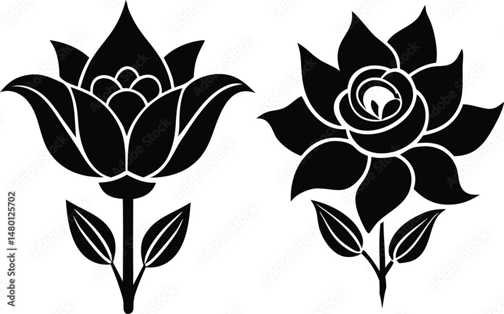 Obraz premium set of black and white flowers
