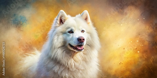 Majestic Samoyed Dog Portrait: Paintbrush Texture, Documentary Style Print