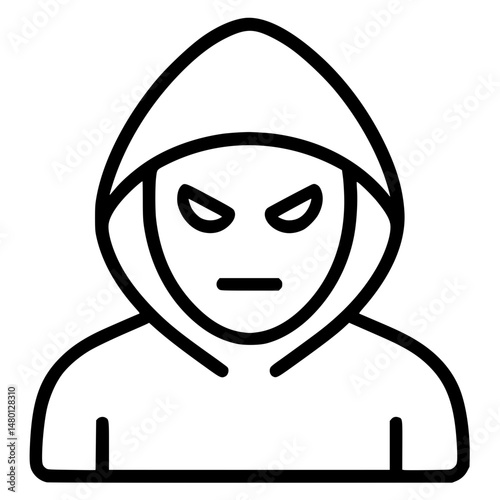 Minimal black line icon of hacker wearing hoodie