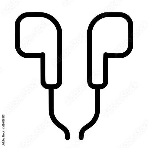 Minimal black line icon of wired earphones