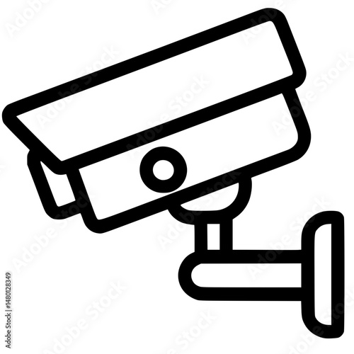 Minimal black line icon of wall-mounted security camera